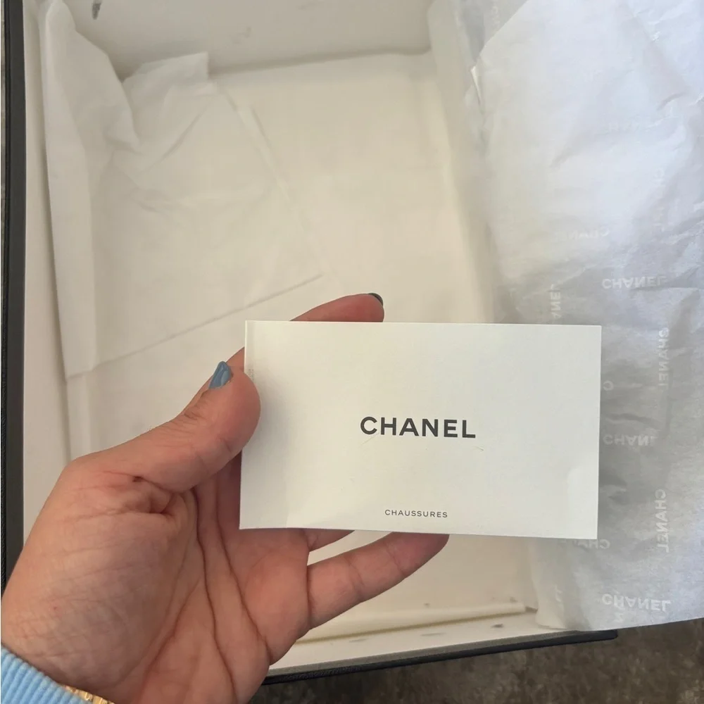**CHANEL** Two-Tone Beige and Black Flats Mary Jane Size 42